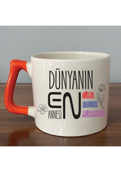 Dünyanın En Annesi Baskılı Turuncu Kulplu D Kupa