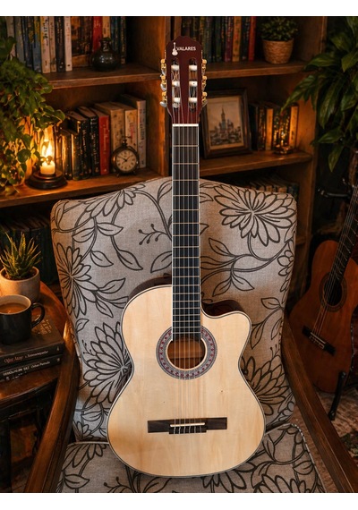 Qcg2303n Elektro Klasik Gitar 39 4 Bant Ekolayzırlı, Gül Ağacı Klavye Full Set: Askı, Tel, Pena, Capo, Tuner, Temizleme Bezi Hediye Natürel
