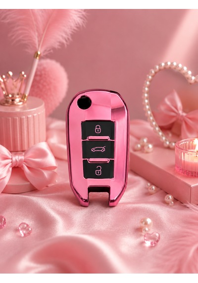 Autohan Keys Peugeot Anahtar Koruma Kılıfı, 3 Düğmeli, Pembe, Sustaıı Tasarım, 301, 307, 308, 208, 508, 2008, 3008, Partner Van İle Uyumlu
