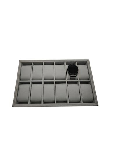 Woodini Gri Flok Kumaş 12'li Saat Kutusu Yeni Nesil Ergonomik Yastıklı