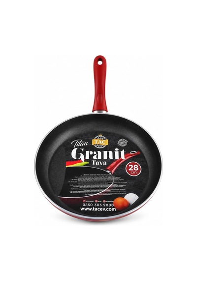 Tr Titan Granit Tava 28 Cm Yapışmaz Nonstick Kaplama, Ergonomik Kırmızı Saplı, Çizilmeye Dayanıklı, Kolay T Genel