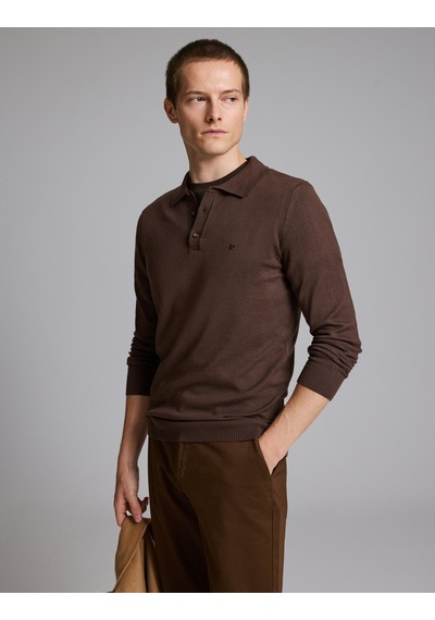 Pierre Cardin Kahverengi Slim Fit Düğmeli Polo Yaka Basic Triko Kazak 50333894-vr029
