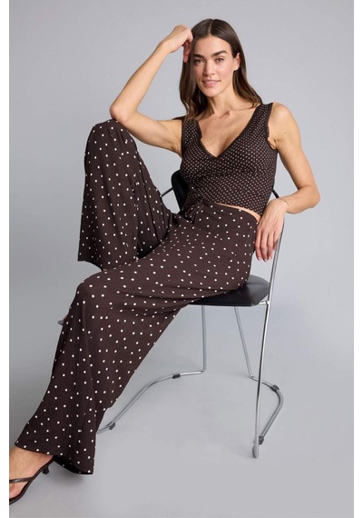 Defacto Wıde Leg Puantiye Bürümcük Pantolon H1594ax26smbn267 Kahve-bn267