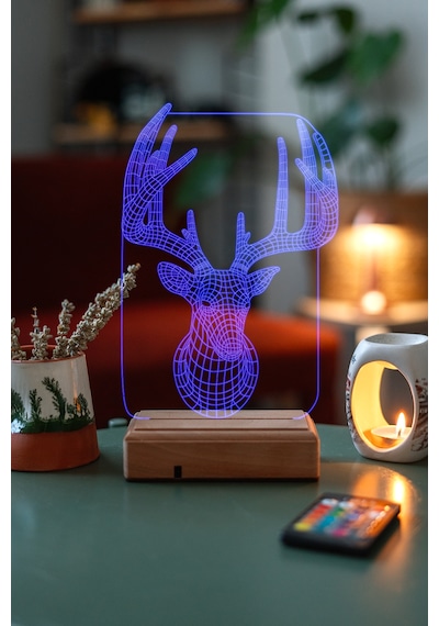 Özel Tasarım Geyik 3D Led Lamba