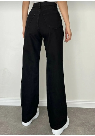 Woddi Siyah Salaş Çnr Kadın Yüksek Bel Palazzo Jeans Likralı Esnek Kot Pantolon Yeni Hsn-7