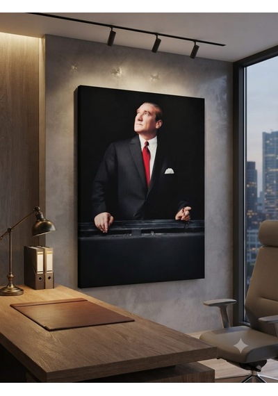 Tablo 60x90 & 40x60 Cm Büyük Ve Orta Boy Ofis Ve Salon Hediyelik Duvar Aksesuarı Atatürk Siyah
