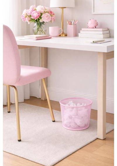 Nd-1060 Masaüstü & Masa Altı Metal File Çöp Kovası Small Organizer Toz Pembe