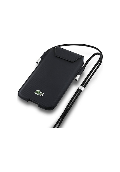 Lacoste Lisanslı Çapraz Vücut Askılı Telefon Kılıfı Pu Pike Desenli Max 6.7 İnç Siyah