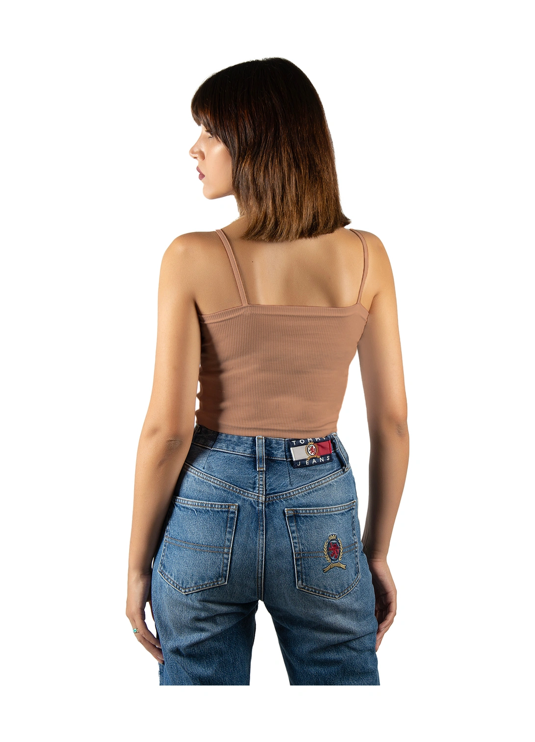 Veaven Krem İp Askılı Fitted/vücuda Oturan Fitilli Crop Top Atlet Krem