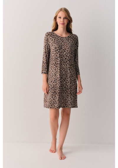 Suwen Leo Lunge Night Uzun Kollu Günlük Elbise Sh27406613s1293 Leopar