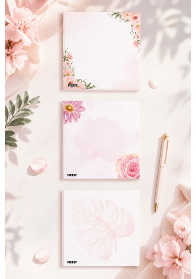 Çiçek Bloknot - 9 9 Cm Ebat- 50 Yaprak - Notepad - Memopad - Çizgisiz Not Kağıdı- To Do List - 3588