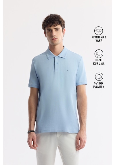 Avva Erkek Açık Mavi Kıvrılmaz Polo Yaka %100 Pamuk Basic Regular Fit T-shirt B001032