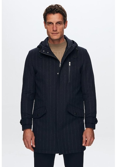 D'S Damat Ds Damat Regular Fit Lacivert Çizgili Yünlü Kapüşonlu Kaşe Kaban 1hf08ort10006 Çok Renkli