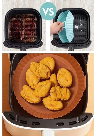 Yıkanılabilir Silikon Fırın Airfryer Yuvarlak Model Pişirme Matı Vizon Ve Gri 20 Cm Diğer