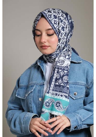 Afvente Paisley Desen Lacivert Pamuk Şal
