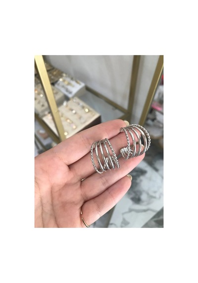 Üçlü Halka Model Küpe Gümüş - Model 366