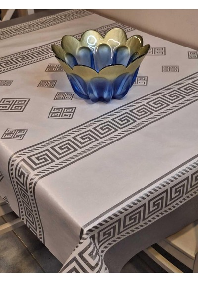 Başak Ev Tekstili 3877 Elyaflı Pvc Muşamba - Desenli Silinebilir Masa Örtüsü Gri-140 X 140 Çok Renkli