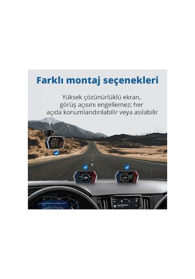 OBD + OBD 2 + GPS Çift Modlu Araç HUD LCD Ekranlı Akıllı Gösterge ve Arıza Tespit Cihazı + Koku