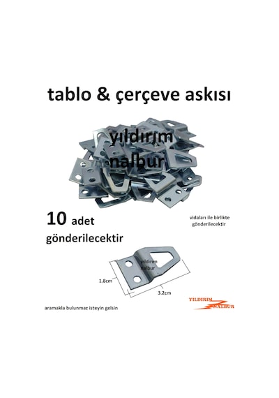 Çerçeve Askısı Tablo Asma Aparatı 10 Adet Metalik Renkli Vidaları