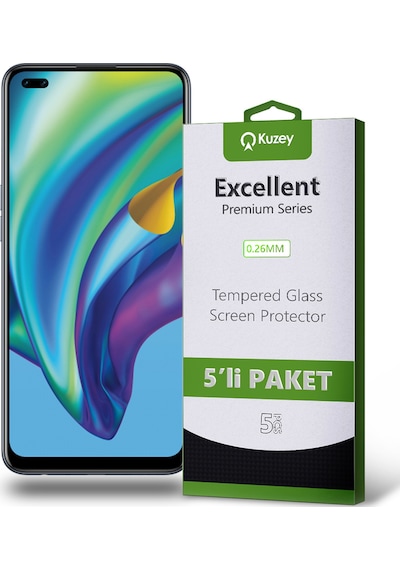 Oppo Reno 4 Lite ile Uyumlu Temperli Ekran Koruyucu Kırılmaz Cam Ekonomik 5'li Paket