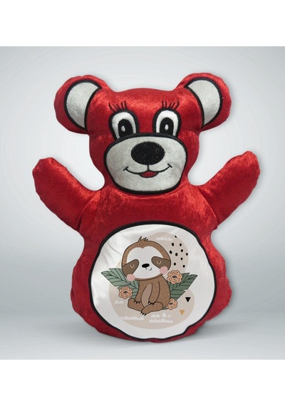 Bk Gift Tembel Hayvan Tasarımlı Kırmızı Ayıcık Yastık-1