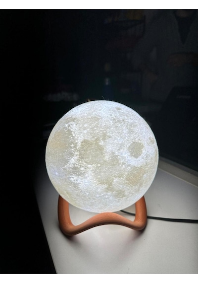 Ay Motifli Gece Lambası, Kahverengi Standlı Gece Lambası Beyaz