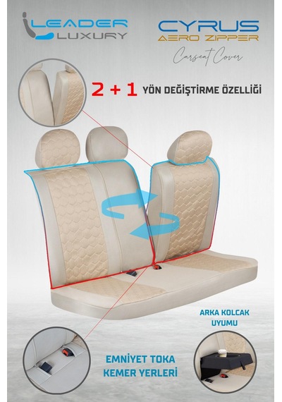 Ford Focus 5 Uyumlu Deri Detaylı Oto Koltuk Kılıfı Ön Arka Takım Cyrus Bej