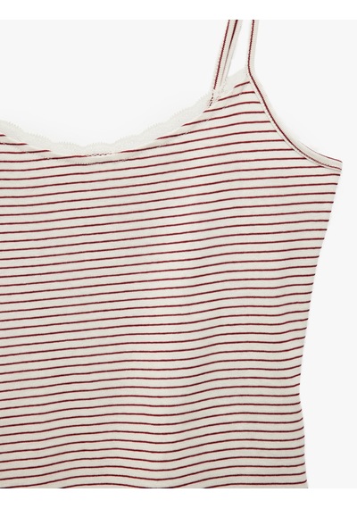 Koton Pamuklu Çizgili Askılı Pijama Üstü Kırmızı Çizgili 6slk90054mk