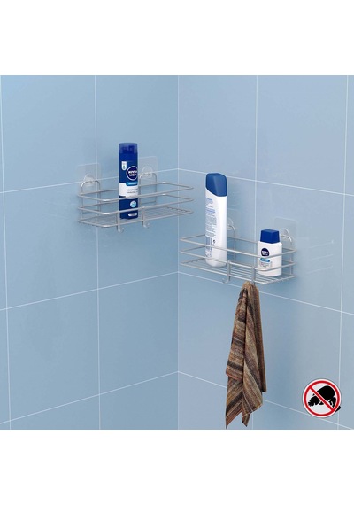 Teknotel Yapışkanlı Kancalı 2 Adet Banyo Rafı Silver St217H Gümüş
