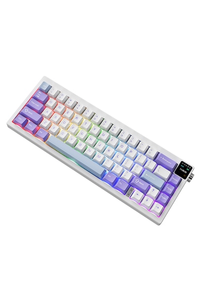 Ak650 Tft Ekranlı 3 Modlu Mekanik Oyun Klavyesi-5.000 Mah Batarya-gasket Tasarım - Purple White