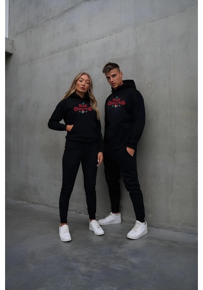 Freedom Store Yılbaşı Merry Christmas Baskılı Oversize Kapüşonlu Sweatshirt Hoodie - Siyah
