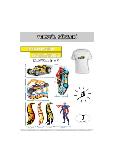 Ütü İle Yapışan Kıyafet Etiketi Hot Wheels Serisi-2 7li Set Karışık