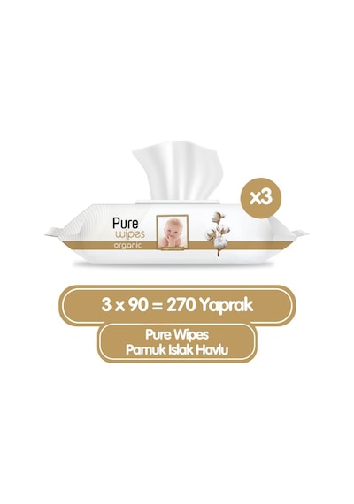 Pure Wipes Organik Islak Havlu Mendil 90x3 270 Yaprak