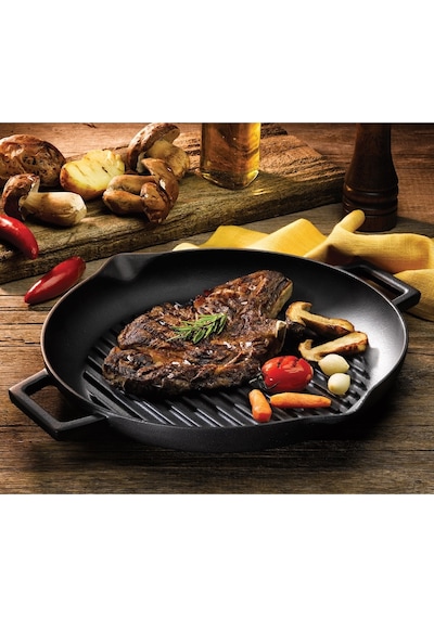 Lava Döküm Yuvarlak Izgara Tava Metal Kulplu Çap 26 CM