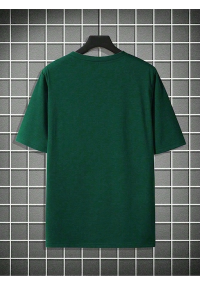 T-shirt - La 1987 Baskılı Oversize Bisiklet Yaka Kısa Kol Tişört Yeşil