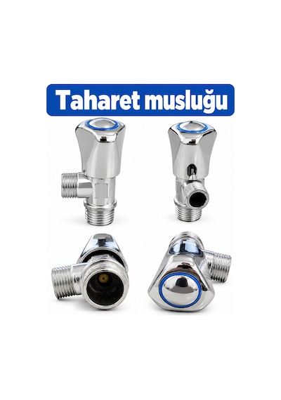 2'li Set Krom Taharet Ara Musluğu Ve 100 Cm Paslanmaz Çelik Flex Hortum 3/8' X 3/8'