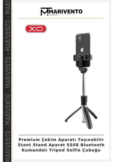 Premium Çekim Aparatı Taşınabilir Stant Stand Aparat Ss08 Bluetooth Kumandalı Tripod Selfie Çubuğu