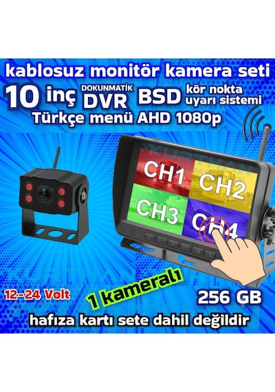 10 İnç Dokunmatik 1 Adet Kablosuz Kamera Ahd 1080p Dvr Monitör Bsd Kör Nokta Sistemli 12 24 V