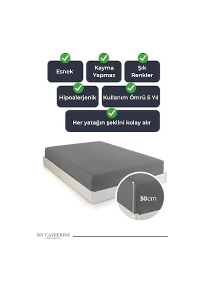 Lastikli & Hipoalerjenik Çarşaf%100 Pamuk Penye Kumaş 120x200 Antrasit, Luxcarsaf Abanoz