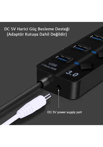 Onezero 1215 Bağımsız Şalterli 4 Portlu Güç Beslemeli Usb Hub Çoklayıcı 1x Usb 3.0 + 3x Usb 2.0 1.2 Metre Kablolu Masaüstü Dağıtıcı