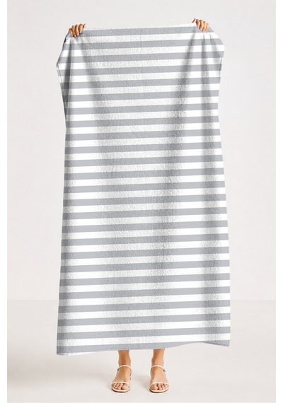 Çizgili Gri Beyaz Modern Plaj Havlusu - Minimalist Marine Stil Hızlı Kuruyan Mikrofiber Havlu Serin Kanyon