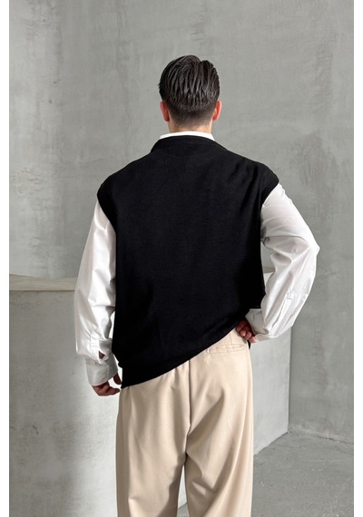 Erkek Bisiklet Yaka Oversize Süveter Siyah