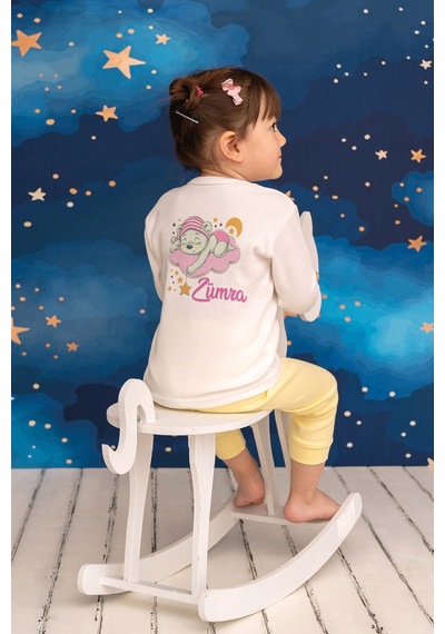 Pia Baby İsimli Kız Çocuk Pijama Takımı %100 Pamuk Penye İsme Özel Baskılı Kişiselleştirilebilir Pijama Seti 21002p14pi Krem