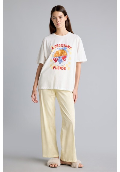 Defacto Baskılı Kısa Kollu Regular Fit 2li Pijama Takımı I8336ax26auyl83 Sarı-yl83