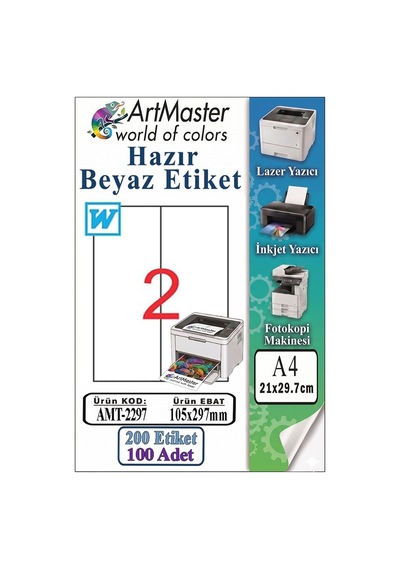 A4 Hazır Beyaz Etiket 105x297 Mm 2 Li 100 Sayfa 1 Paket Kendinden Yapışkanlı Fotokopi Lazer İnkjet Kağıdı Yazıcılar