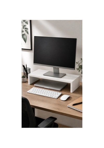 Beyaz Monitör Yükseltici Standı 45x20x10 Cm Masaüstü Ekran Yükseltici Bilgisayar Standı Beyaz
