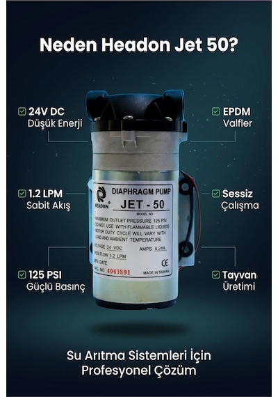 Jet 50 Diyaframlı Su Arıtma Pompası - 24v Dc, 1.2 Lpm, 130 Psı Basınç