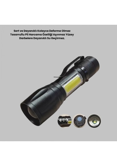 4 Modlu Şarjlı El Feneri Cree Led, 1300 Mah Batarya, Su Ve Darbe Dayanımlı