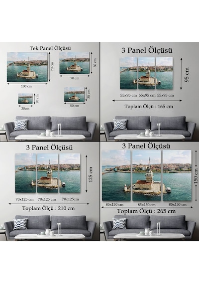Es10 Özel Tasarım, Dekortif BaskıKızkulesi ve Üsküdar Kuşbakışı Manzarası Dekoratif Kanvas Tablo-6509 (70 x 100)