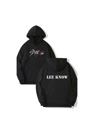 Stray Kids Lee Know Ön-arka Baskılı Kapşonlu Sweatshirt Siyah
